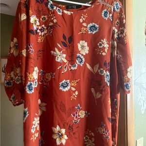 Elegant Orange Floral 3/4 Sleeve Blouse